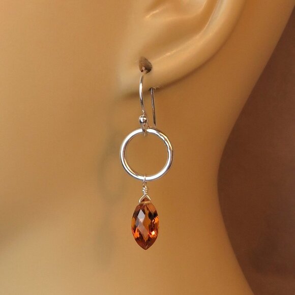 Fire Citrine and Sterling Silver Hoop Earrings in 925 Sterling Silver - Picture 3 of 3